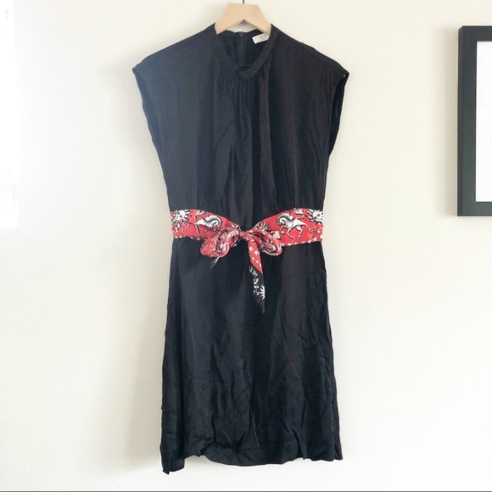 New Sandro Paris Black Mini Dress Red Sash Size 8
